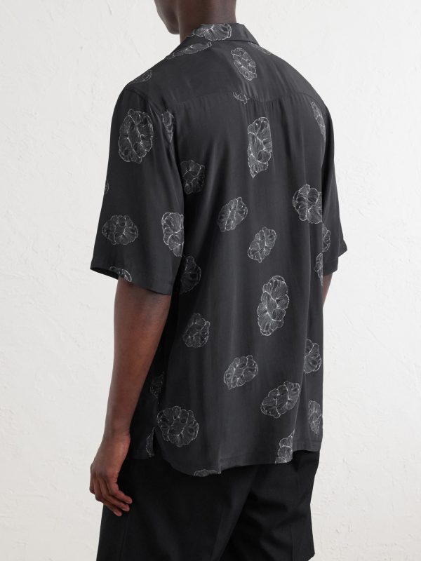 Eren Camp-Collar Sateen Printed Shirt - BK Eren Camp-Collar Sateen Printed Shirt - BK