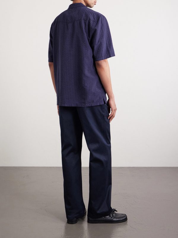 Eren Camp-Collar Cotton and Lyocell-Blend Seersucker Shirt - BK