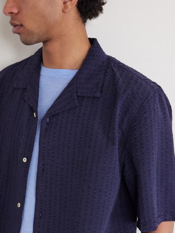 Eren Camp-Collar Cotton and Lyocell-Blend Seersucker Shirt - CU