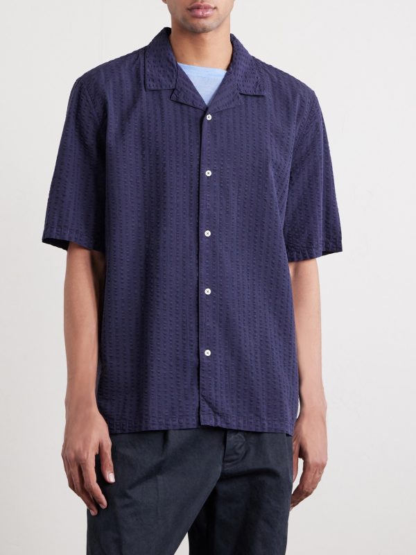 Eren Camp-Collar Cotton and Lyocell-Blend Seersucker Shirt - FR