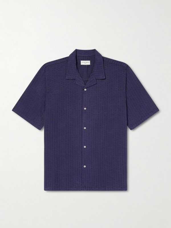 Eren Camp-Collar Cotton and Lyocell-Blend Seersucker Shirt