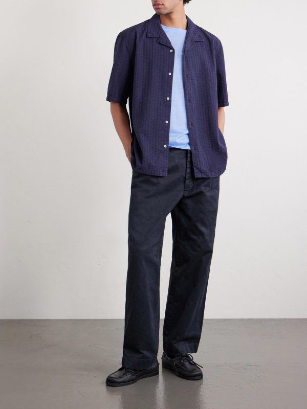 Eren Camp-Collar Cotton and Lyocell-Blend Seersucker Shirt - OU
