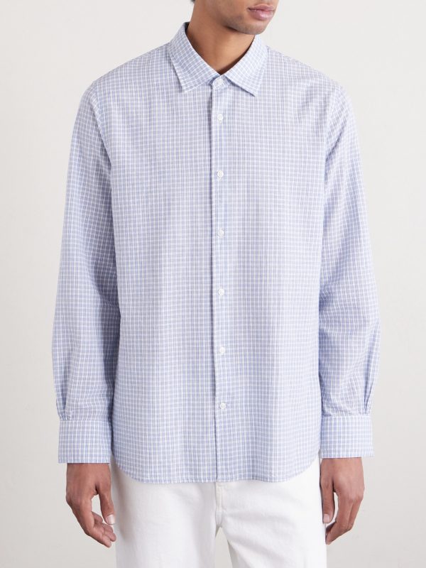 Giacomo Checked Cotton, Lyocell and Linen-Blend Shirt - FR Giacomo Checked Cotton, Lyocell and Linen-Blend Shirt - FR