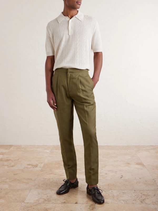 Drew Tapered Pleated Lyocell, Linen and Cotton-Blend Trousers - OU Drew Tapered Pleated Lyocell, Linen and Cotton-Blend Trousers - OU