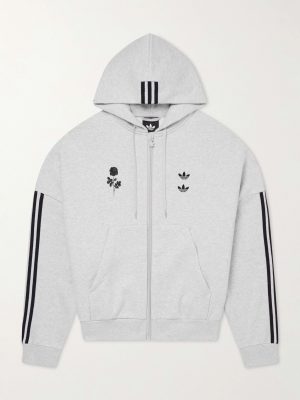 +Willy Chavarria Hooded Embroidered Zip-Up Cotton-Blend Sweater