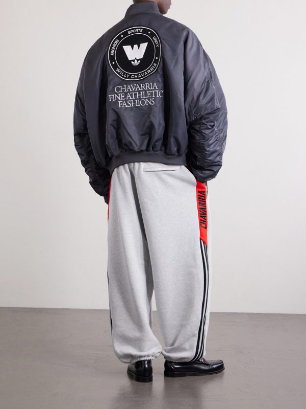 + Willy Chavarria Logo-Embroidered Satin Padded Bomber Jacket - BK