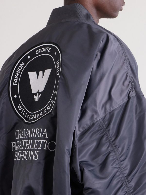 + Willy Chavarria Logo-Embroidered Satin Padded Bomber Jacket - CU