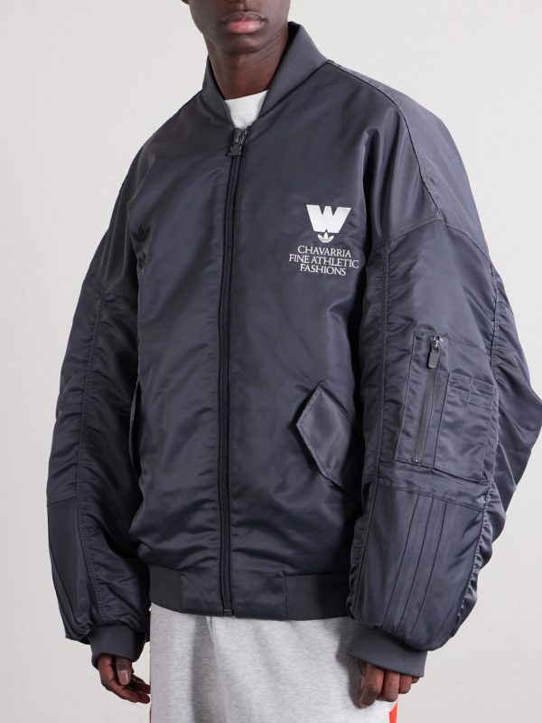 + Willy Chavarria Logo-Embroidered Satin Padded Bomber Jacket - FR