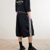 + Willy Chavarria Straight-Leg Striped Mesh Drawstring Shorts - BK + Willy Chavarria Straight-Leg Striped Mesh Drawstring Shorts - BK