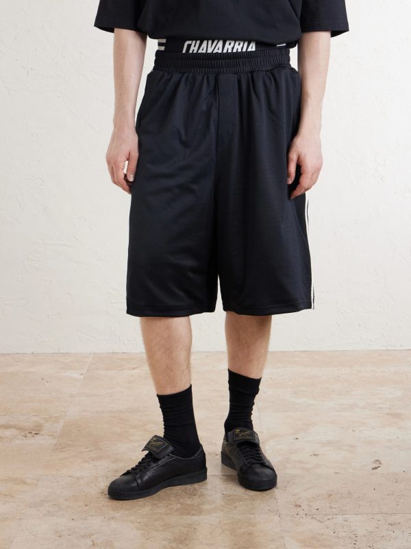 + Willy Chavarria Straight-Leg Striped Mesh Drawstring Shorts - FR + Willy Chavarria Straight-Leg Striped Mesh Drawstring Shorts - FR