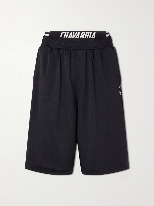 + Willy Chavarria Straight-Leg Striped Mesh Drawstring Shorts + Willy Chavarria Straight-Leg Striped Mesh Drawstring Shorts