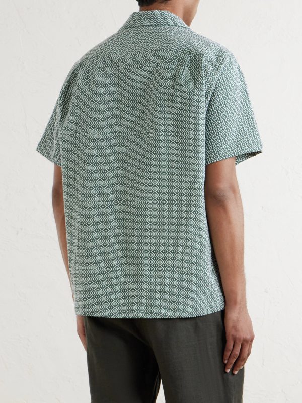 Portuguese Tile Camp-Collar Embroidered Cotton-Blend Shirt - BK Portuguese Tile Camp-Collar Embroidered Cotton-Blend Shirt - BK