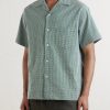 Portuguese Tile Camp-Collar Embroidered Cotton-Blend Shirt - FR Portuguese Tile Camp-Collar Embroidered Cotton-Blend Shirt - FR