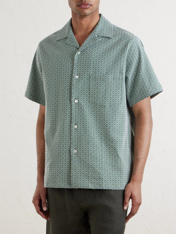 Portuguese Tile Camp-Collar Embroidered Cotton-Blend Shirt - FR Portuguese Tile Camp-Collar Embroidered Cotton-Blend Shirt - FR
