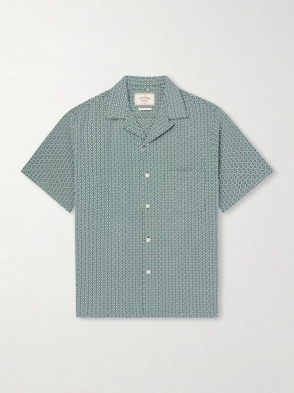 Portuguese Tile Camp-Collar Embroidered Cotton-Blend Shirt Portuguese Tile Camp-Collar Embroidered Cotton-Blend Shirt