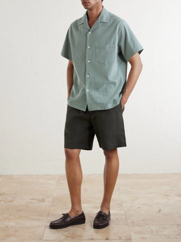 Portuguese Tile Camp-Collar Embroidered Cotton-Blend Shirt - OU Portuguese Tile Camp-Collar Embroidered Cotton-Blend Shirt - OU