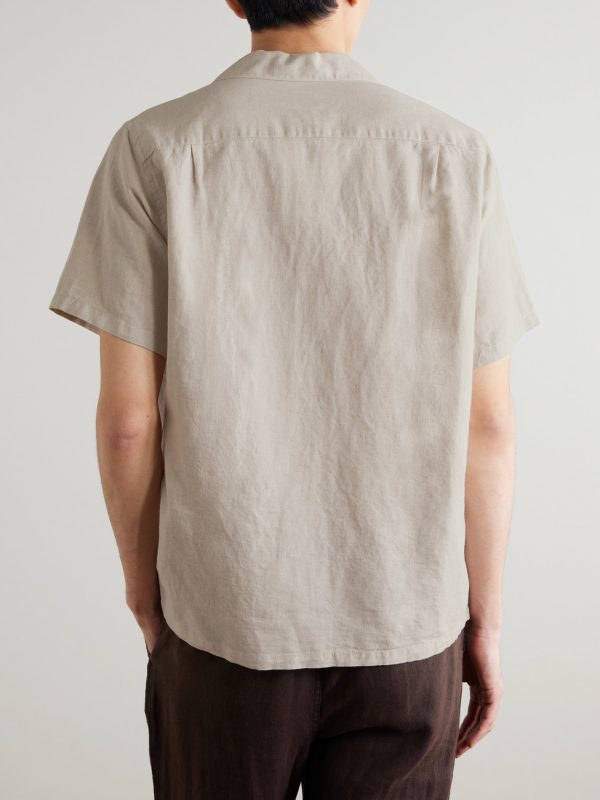 Branch Convertible-Collar Embroidered Linen and Cotton-Blend Shirt - BK