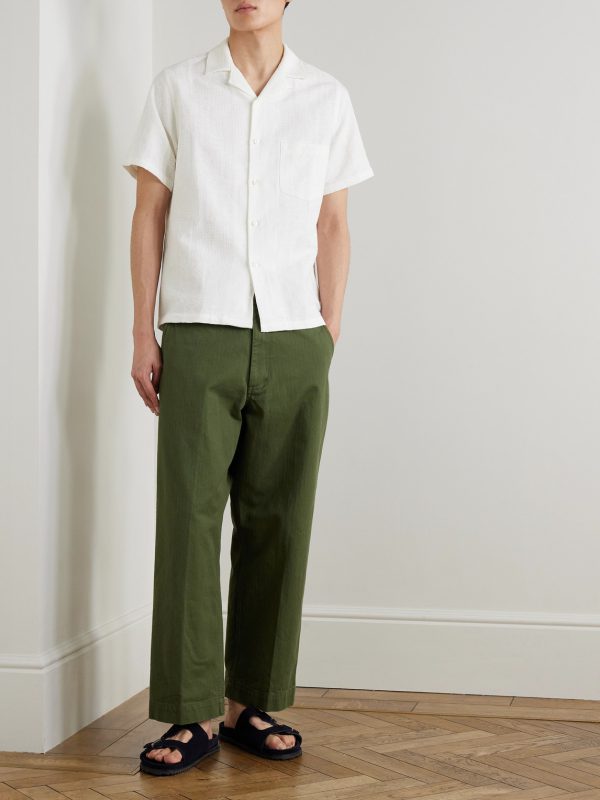 Reeve Convertible-Collar Organic Cotton-Jacquard Shirt - OU Reeve Convertible-Collar Organic Cotton-Jacquard Shirt - OU