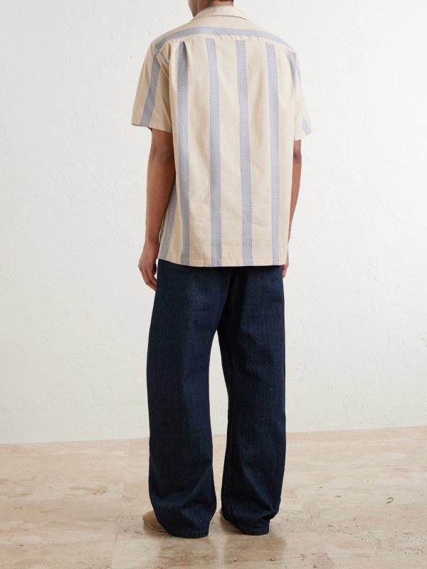 Lousada Camp-Collar Embroidered Striped Cotton Shirt - BK Lousada Camp-Collar Embroidered Striped Cotton Shirt - BK