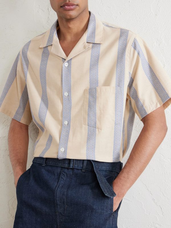 Lousada Camp-Collar Embroidered Striped Cotton Shirt - CU Lousada Camp-Collar Embroidered Striped Cotton Shirt - CU