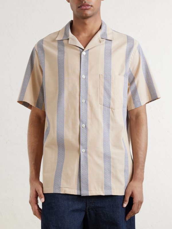 Lousada Camp-Collar Embroidered Striped Cotton Shirt - FR Lousada Camp-Collar Embroidered Striped Cotton Shirt - FR