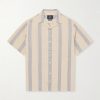 Lousada Camp-Collar Embroidered Striped Cotton Shirt Lousada Camp-Collar Embroidered Striped Cotton Shirt