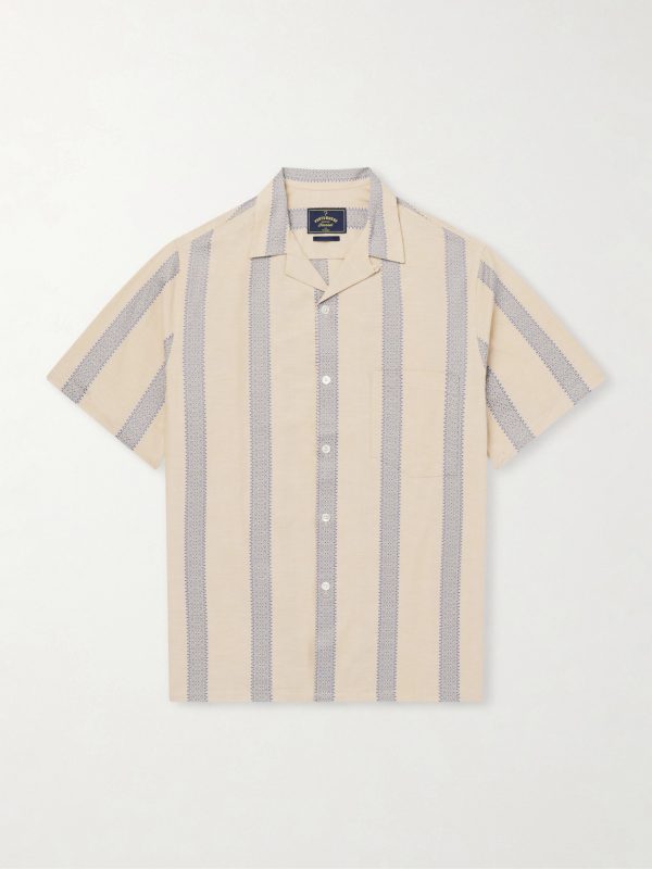 Lousada Camp-Collar Embroidered Striped Cotton Shirt Lousada Camp-Collar Embroidered Striped Cotton Shirt