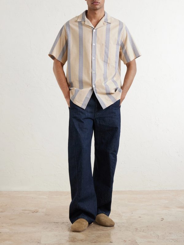Lousada Camp-Collar Embroidered Striped Cotton Shirt - OU Lousada Camp-Collar Embroidered Striped Cotton Shirt - OU