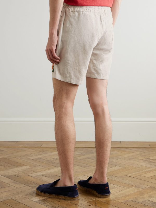 Spring Straight-Leg Embroidered Linen and Cotton-Blend Shorts - BK Spring Straight-Leg Embroidered Linen and Cotton-Blend Shorts - BK