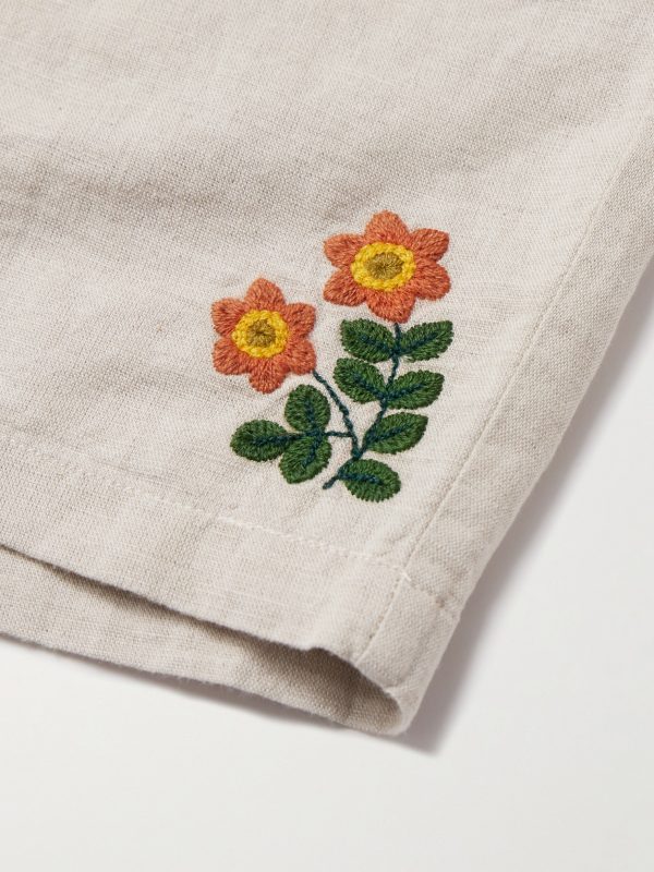 Spring Straight-Leg Embroidered Linen and Cotton-Blend Shorts - CU Spring Straight-Leg Embroidered Linen and Cotton-Blend Shorts - CU