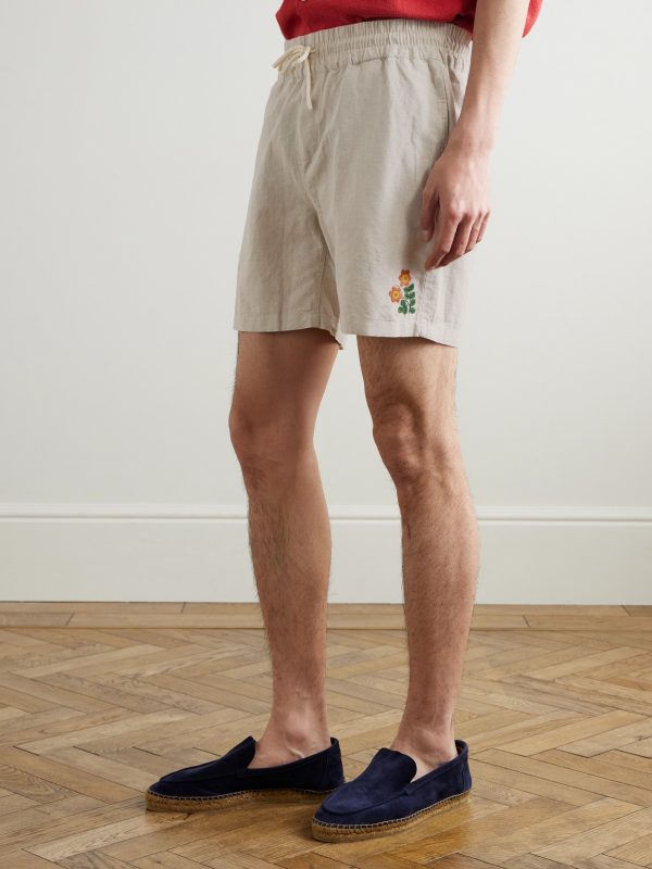 Spring Straight-Leg Embroidered Linen and Cotton-Blend Shorts - FR Spring Straight-Leg Embroidered Linen and Cotton-Blend Shorts - FR
