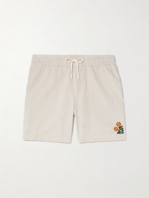 Spring Straight-Leg Embroidered Linen and Cotton-Blend Shorts Spring Straight-Leg Embroidered Linen and Cotton-Blend Shorts