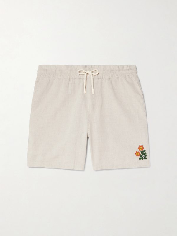 Spring Straight-Leg Embroidered Linen and Cotton-Blend Shorts Spring Straight-Leg Embroidered Linen and Cotton-Blend Shorts