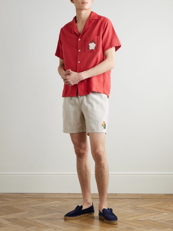 Spring Straight-Leg Embroidered Linen and Cotton-Blend Shorts - OU Spring Straight-Leg Embroidered Linen and Cotton-Blend Shorts - OU