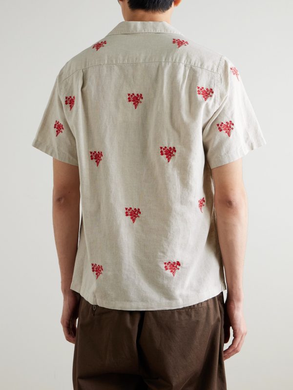 Convertible-Collar Embroidered Linen and Cotton-Blend Shirt - BK Convertible-Collar Embroidered Linen and Cotton-Blend Shirt - BK