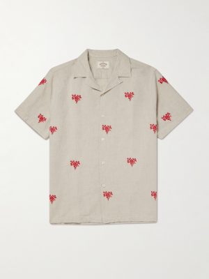 Convertible-Collar Embroidered Linen and Cotton-Blend Shirt
