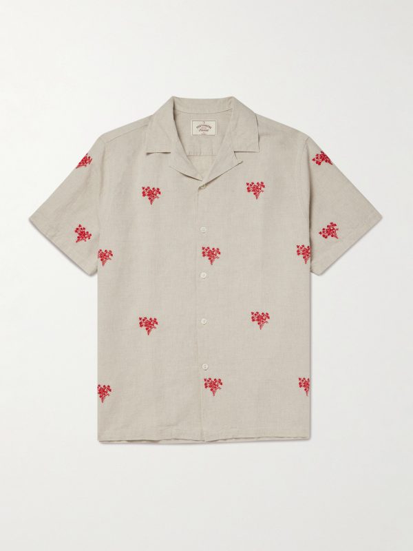 Convertible-Collar Embroidered Linen and Cotton-Blend Shirt Convertible-Collar Embroidered Linen and Cotton-Blend Shirt