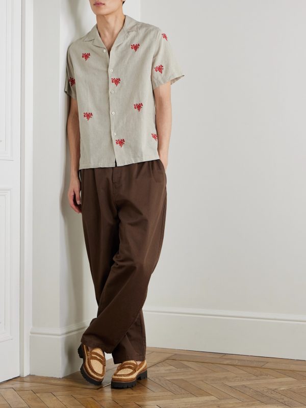 Convertible-Collar Embroidered Linen and Cotton-Blend Shirt - OU Convertible-Collar Embroidered Linen and Cotton-Blend Shirt - OU