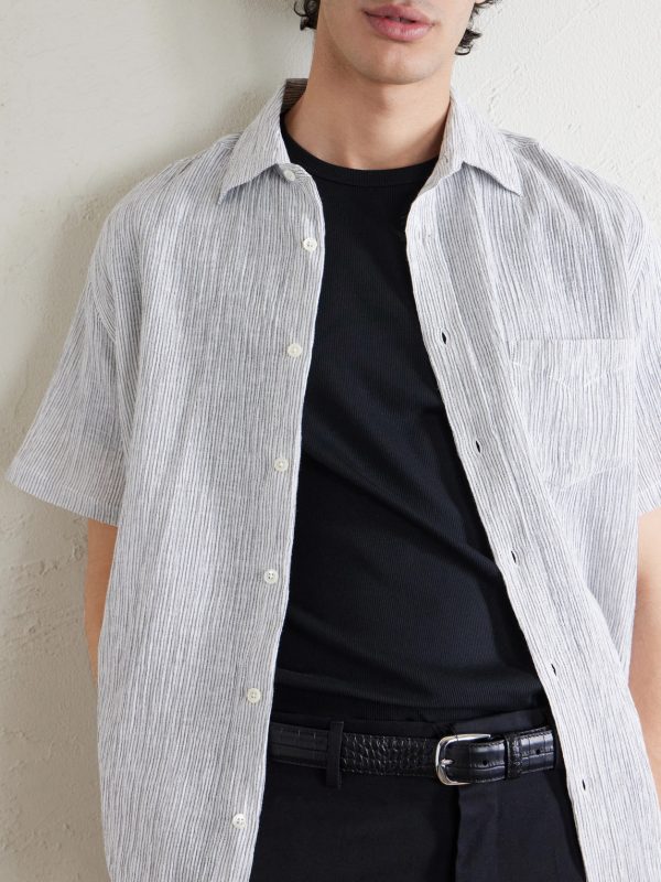 Aaron Striped Cotton and Linen-Blend Shirt - CU Aaron Striped Cotton and Linen-Blend Shirt - CU