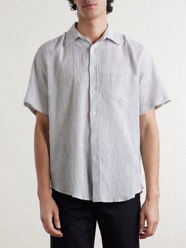 Aaron Striped Cotton and Linen-Blend Shirt - FR Aaron Striped Cotton and Linen-Blend Shirt - FR