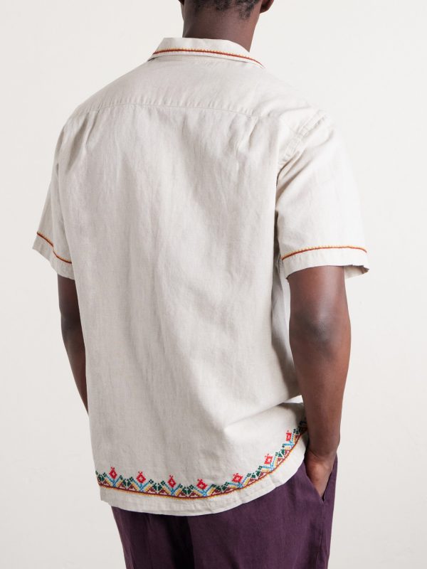 Convertible-Collar Embroidered Linen and Cotton-Blend Shirt - BK Convertible-Collar Embroidered Linen and Cotton-Blend Shirt - BK