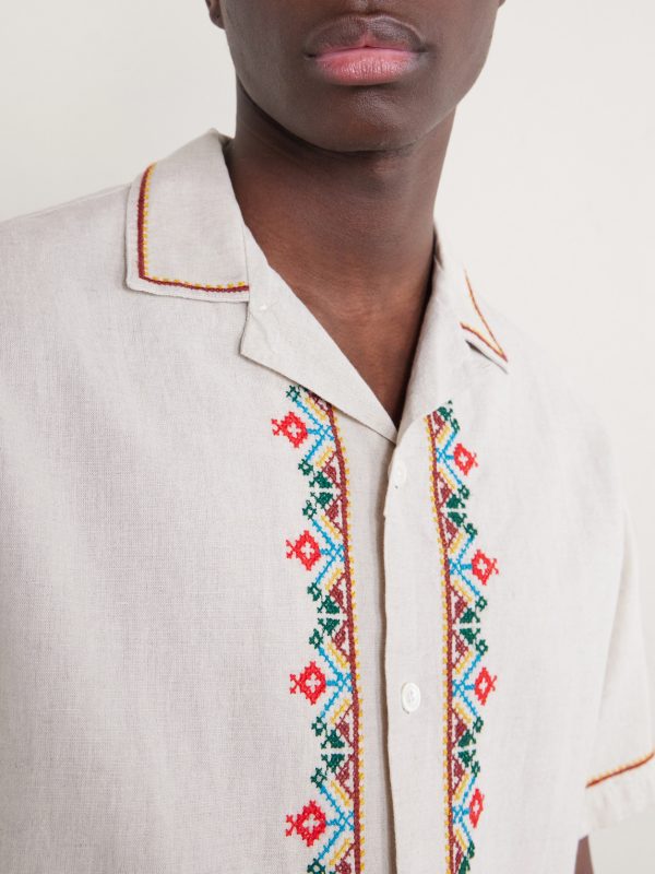 Convertible-Collar Embroidered Linen and Cotton-Blend Shirt - CU Convertible-Collar Embroidered Linen and Cotton-Blend Shirt - CU