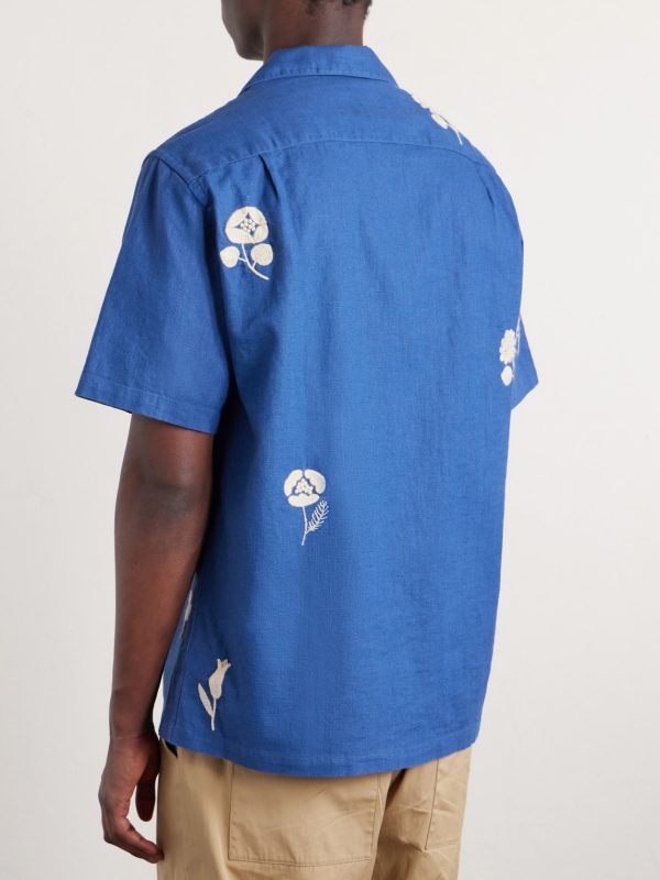 Convertible-Collar Embroidered Ramie Shirt - BK Convertible-Collar Embroidered Ramie Shirt - BK
