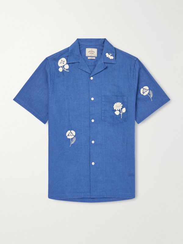 Convertible-Collar Embroidered Ramie Shirt Convertible-Collar Embroidered Ramie Shirt