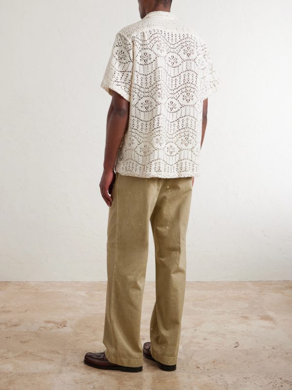 Camp-Collar Crocheted Cotton-Blend Shirt - BK Camp-Collar Crocheted Cotton-Blend Shirt - BK