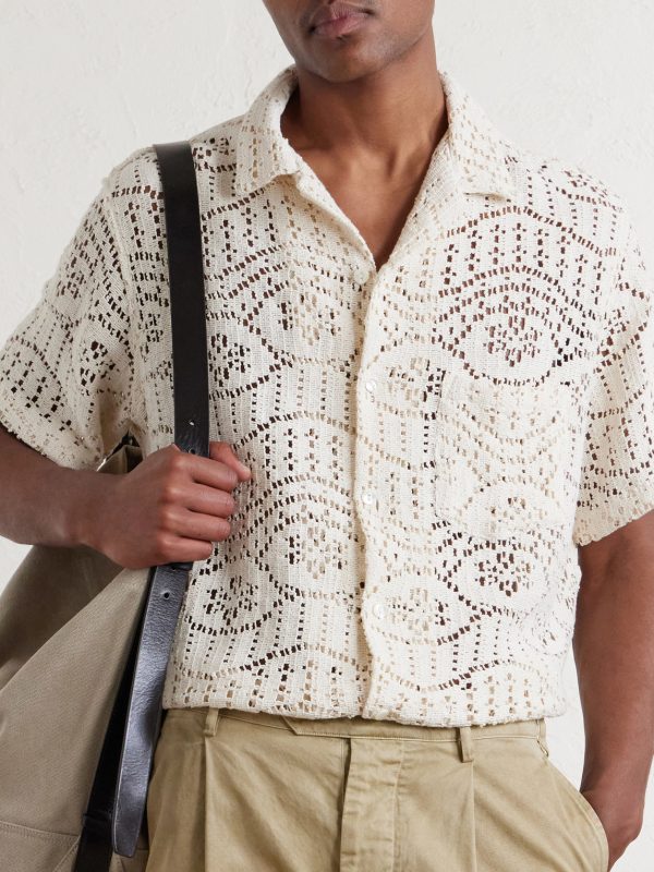 Camp-Collar Crocheted Cotton-Blend Shirt - CU Camp-Collar Crocheted Cotton-Blend Shirt - CU