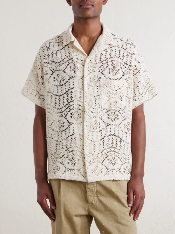 Camp-Collar Crocheted Cotton-Blend Shirt - FR Camp-Collar Crocheted Cotton-Blend Shirt - FR