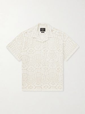 Camp-Collar Crocheted Cotton-Blend Shirt