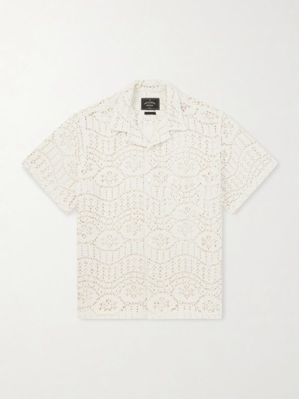 Camp-Collar Crocheted Cotton-Blend Shirt Camp-Collar Crocheted Cotton-Blend Shirt