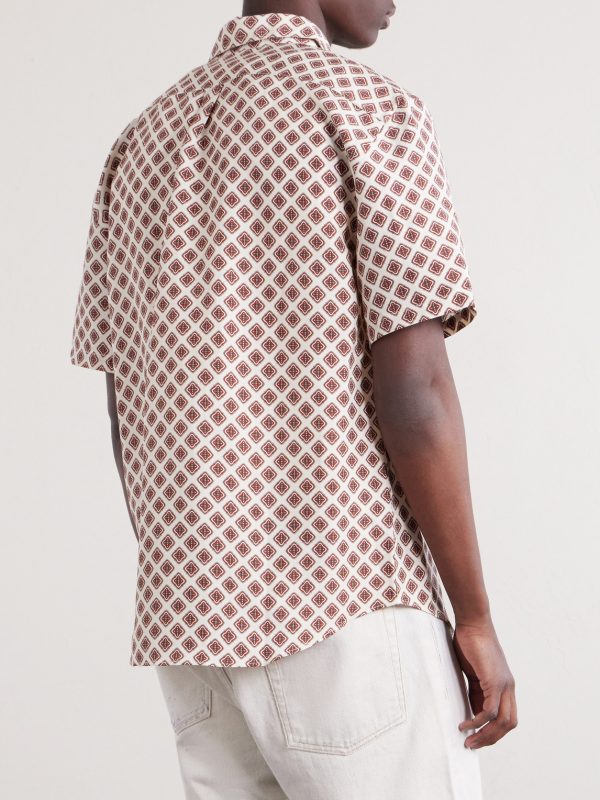Convertible-Collar Printed Silk and Linen-Blend Shirt - BK